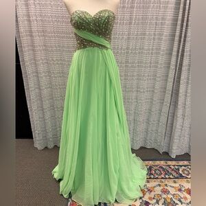 Sherri Hill Strapless Light Green Gown